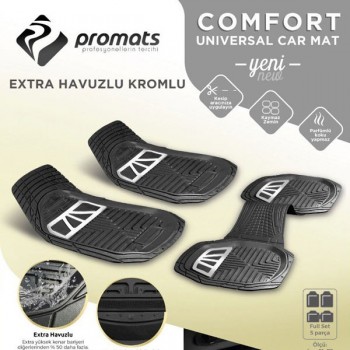 Promats Ekstra Kromlu Üniversal Kauçuk Oto Paspas Şaft Üstü 5 Parça